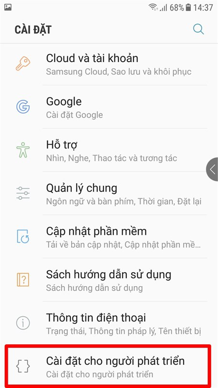 Cài đặt cho người phát triển 