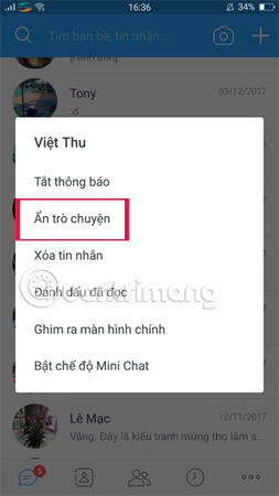 Nhắn giữ tin nhắn khoảng 2 giây mà bạn muốn ẩn.