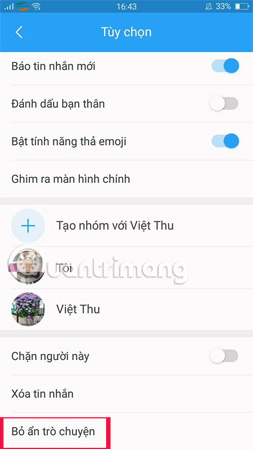 Chọn Bỏ ẩn trò chuyện.