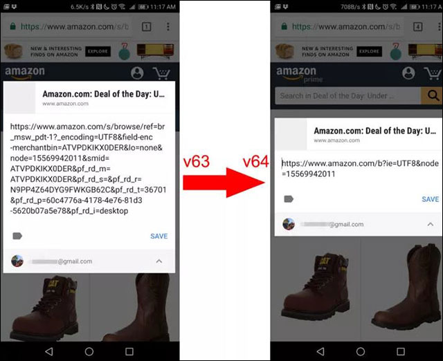 Link trên bản Chrome 64 đã được rút gọn 