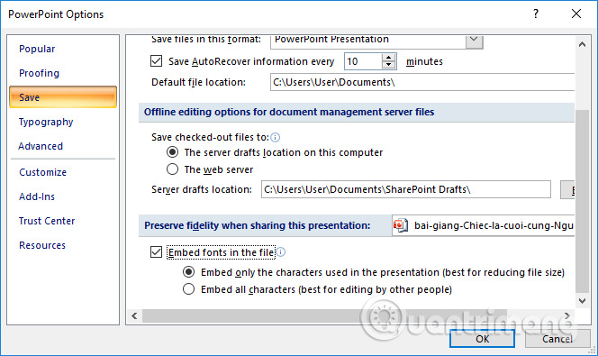 Nhúng font vào slide