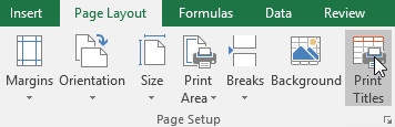 Nhấp vào tab Page Layout trên thanh công cụ Ribbon, sau đó chọn lệnh Print Titles.