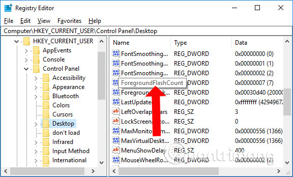 Nhấn chọn ForegroundFlashCount