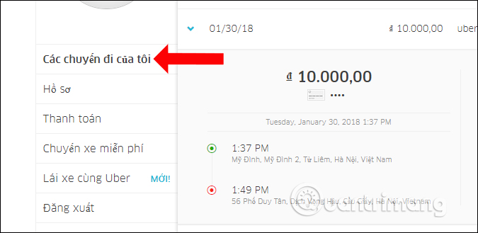Hồ sơ các chuyến đi 