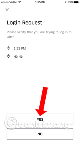 Xác nhận đăng nhập Uber