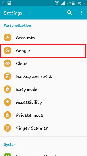 Vào menu Google 