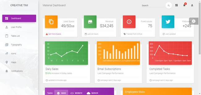 Material Dashboard – Bootstrap Material Design dành cho Admin
