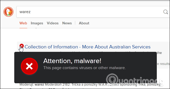 Cánh báo trang web độc hại