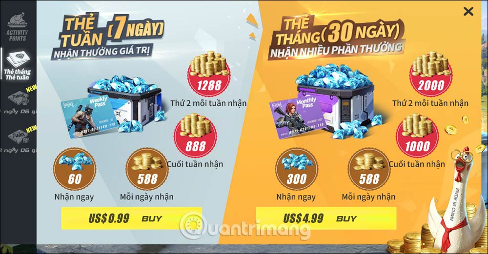 Thẻ hàng ngày, tuần trong Rules Of Survival