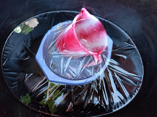 Cảm tưởng đĩa thức ăn này đang được bọc trong màng bọc thực phẩm vậy, thật ra đó chỉ là những viên đá mà thôi.