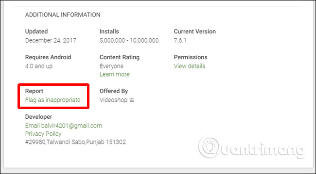 Click vào Flag as inappropriate