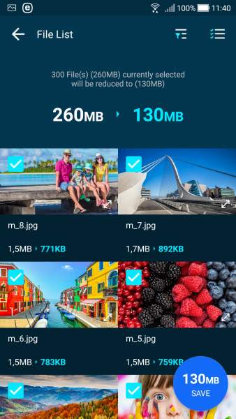 Dung lượng tính toán sau khi nén của mỗi tập tin cũng được hiển thị ngay bên dưới file