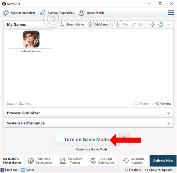 Bật chế độ Game mode