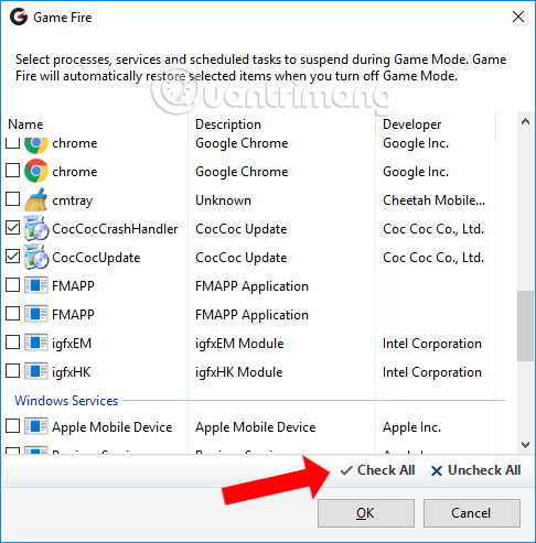 Chọn tiến trình muốn dừng