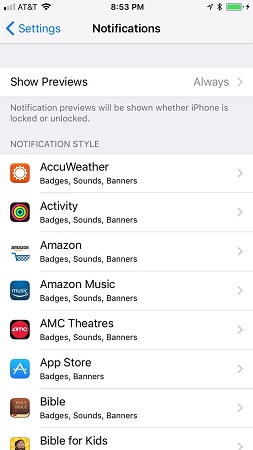 Xem các kiểu thông báo của ứng dụng trên iPhone
