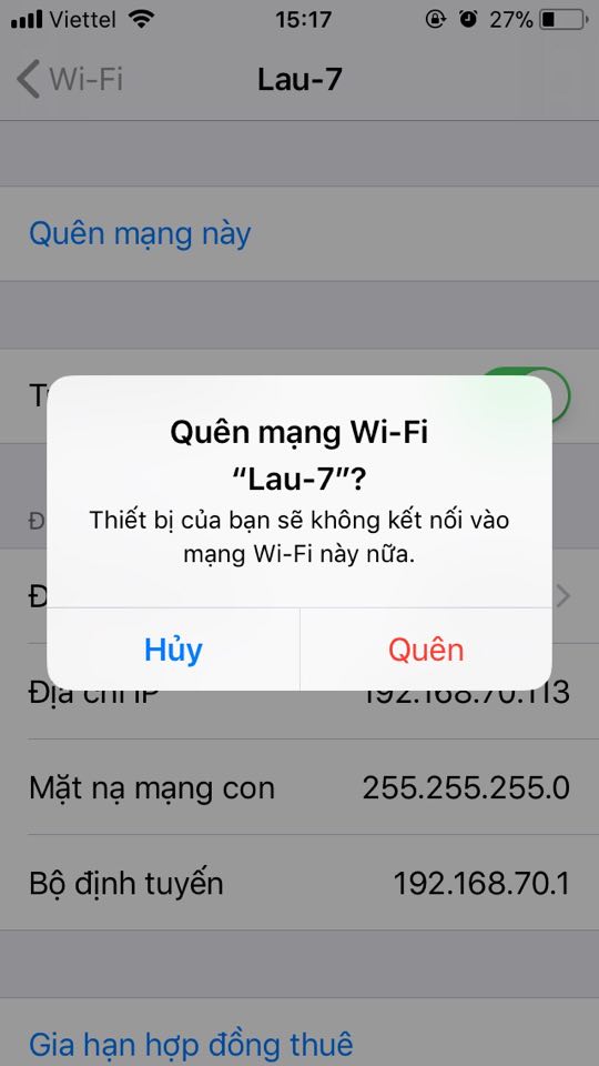 Xác nhận quên wifi này 