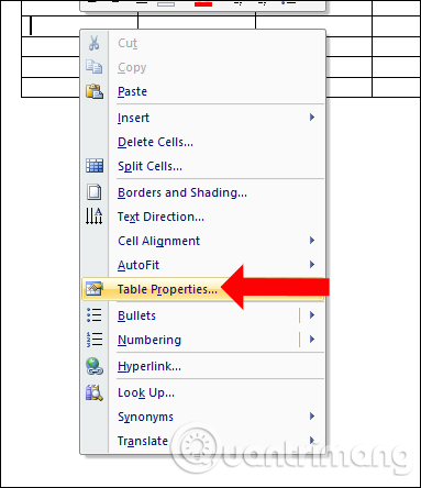 Tùy chọn cho bảng Word