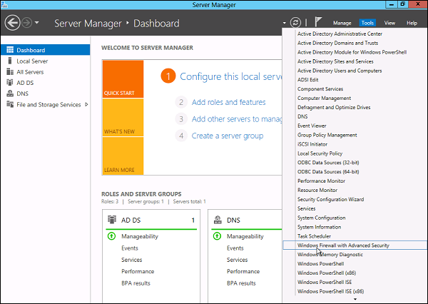 Mở Server Manager