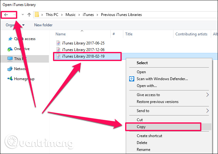 Sao chép phiên bản thư viện trước