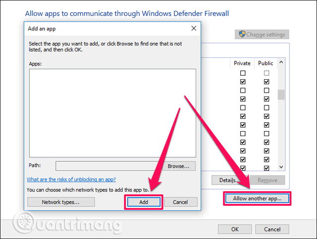 Click vào nút Allow Another App
