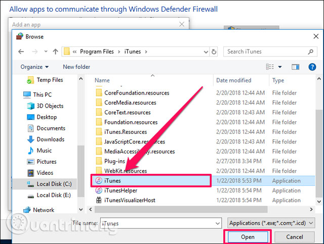 Chọn file iTune.exe
