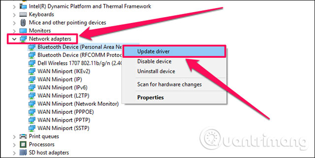 Chọn Update Driver