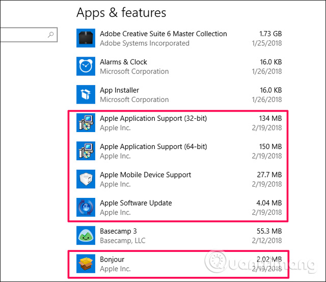 Gỡ các chương trình liên quan đến iTunes