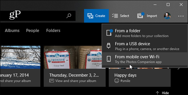 Chọn tùy chọn nhập ảnh qua Wi-Fi