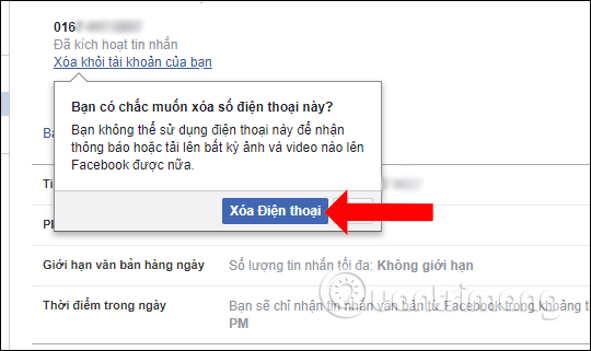 Xóa số điện thoại cũ Facebook