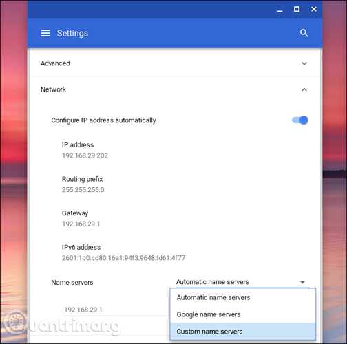 Chọn các tùy chọn Name servers