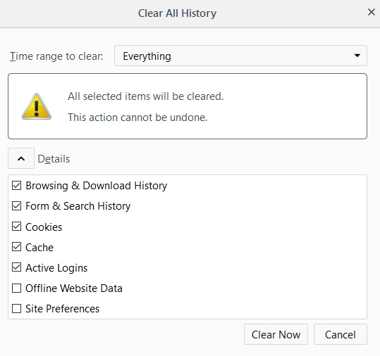Xóa dữ liệu duyệt web trên Firefox