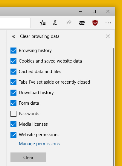 Xóa dữ liệu duyệt web trên Microsoft Edge