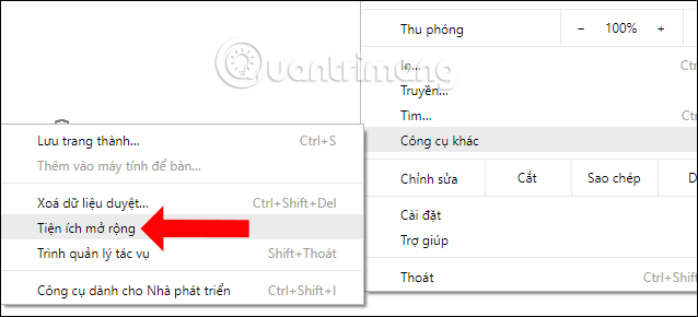 Quản lý tiện ích trên Chrome