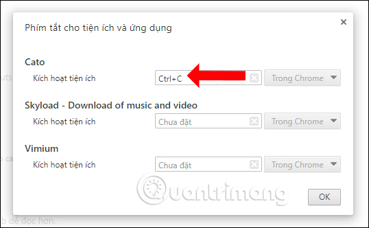 Gán phím tắt cho tiện ích Cato