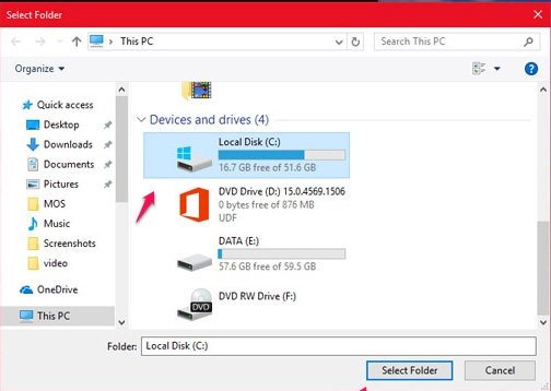 Chọn phân vùng cài đặt Windows