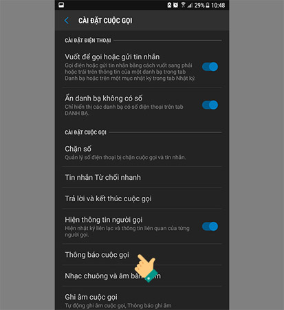 Chọn thông báo cuộc gọi.