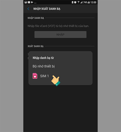 Chọn sim bạn muốn chép danh bạ từ sim đó vào máy.
