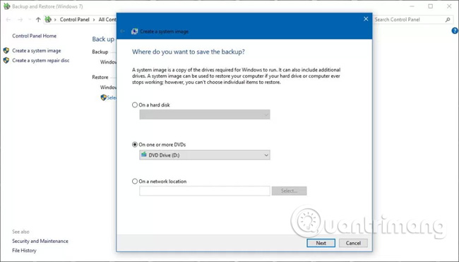 Tiện ích sao lưu toàn bộ trên Windows 10.