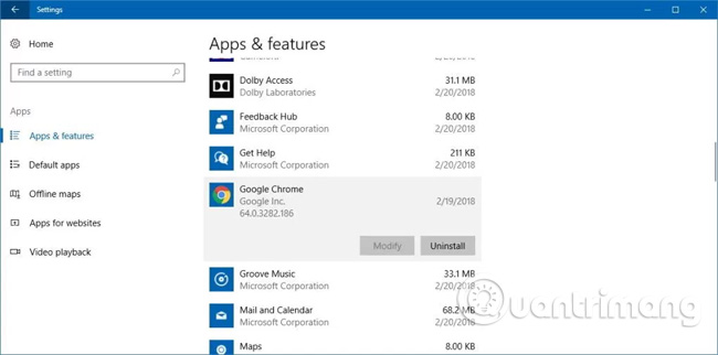 Gỡ cài đặt ứng dụng trên Windows 10.