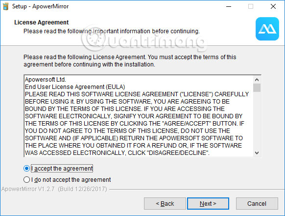 Cài đặt phần mềm ApowerMirror