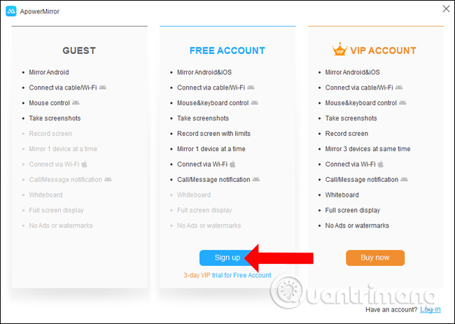 Tạo tài khoản ApowerMirror