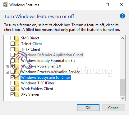 Bật tính năng Windows Subsystem for Linux