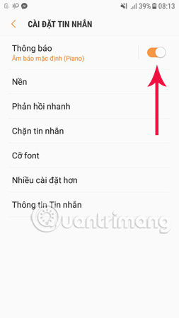 Gạt thanh sang trái để tắt Thông báo.