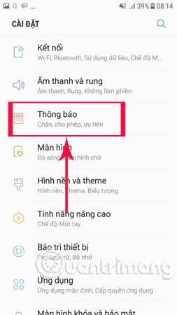 Di chuyển tới ứng dụng Cài đặt.