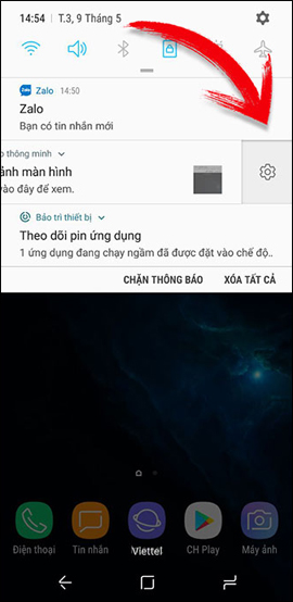 Cài đặt trên thanh thông báo