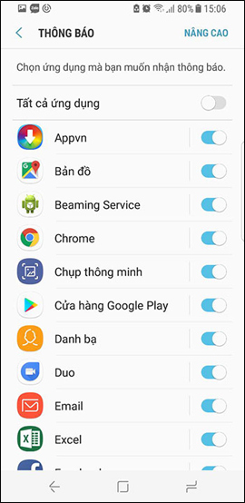 Chọn ứng dụng tắt thông báo
