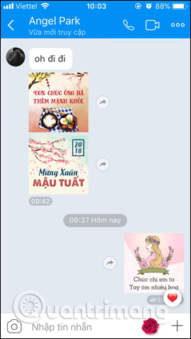 Phát thiệp mừng 8/3 trên Zalo điện thoại 