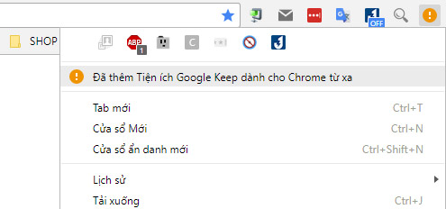 Thông báo rằng đã có một extension được cài đặt từ xa
