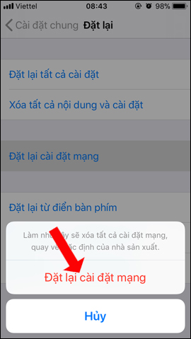 Reset lại mạng iPhone 
