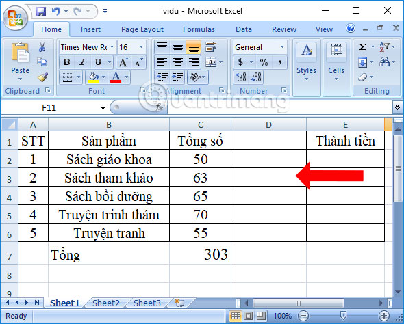 Hiện lại dữ liệu Excel